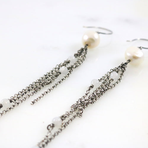 Pearl with Chains Drop Earrings