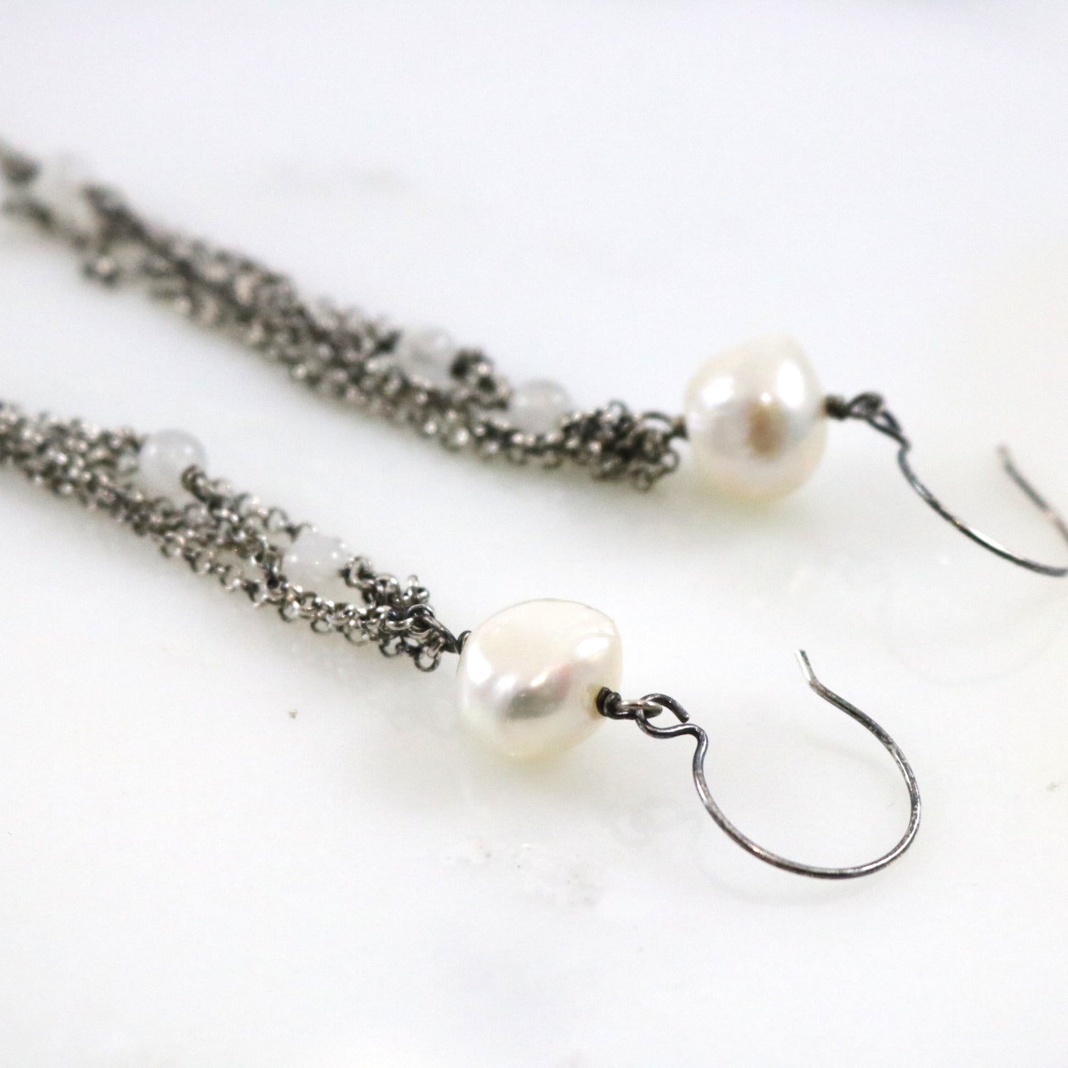 Pearl with Chains Drop Earrings