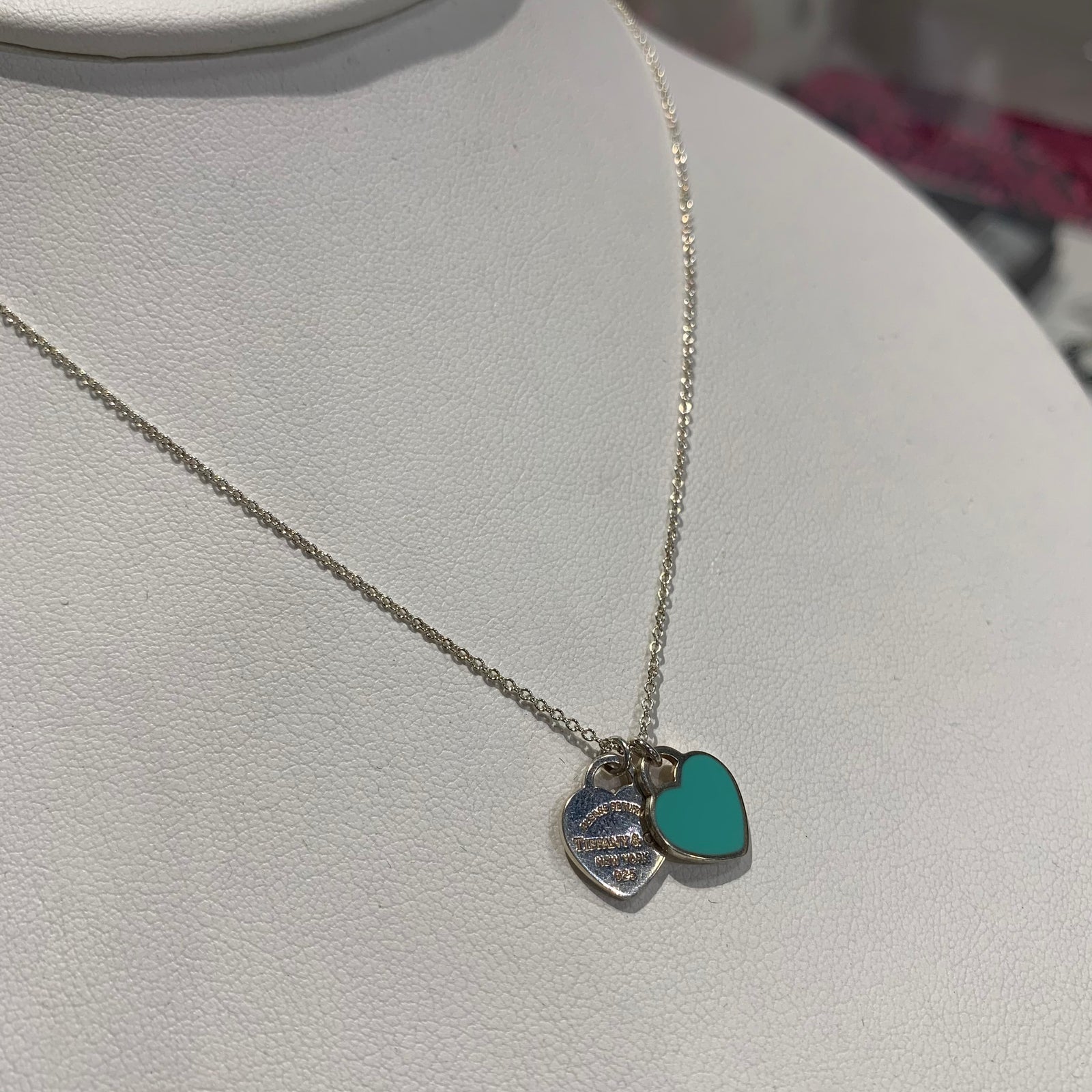 Tiffany necklace double heart blue Clearance