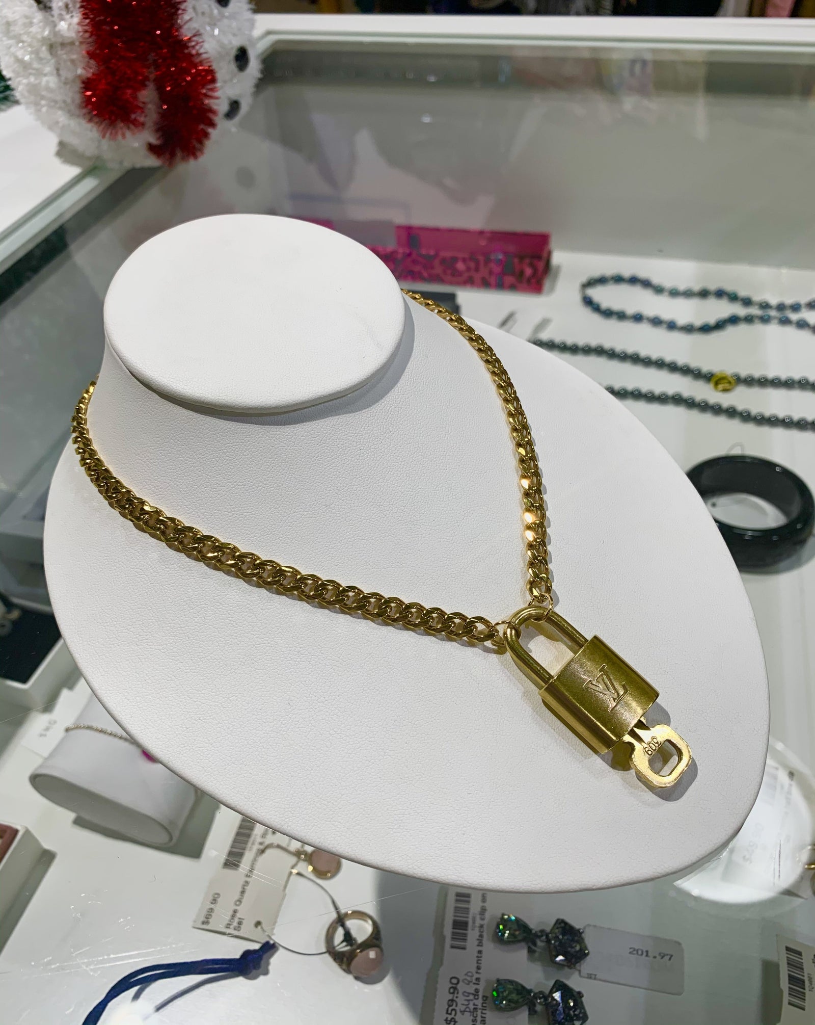Unisex Repurposed Padlock Necklace Cuban Chain
