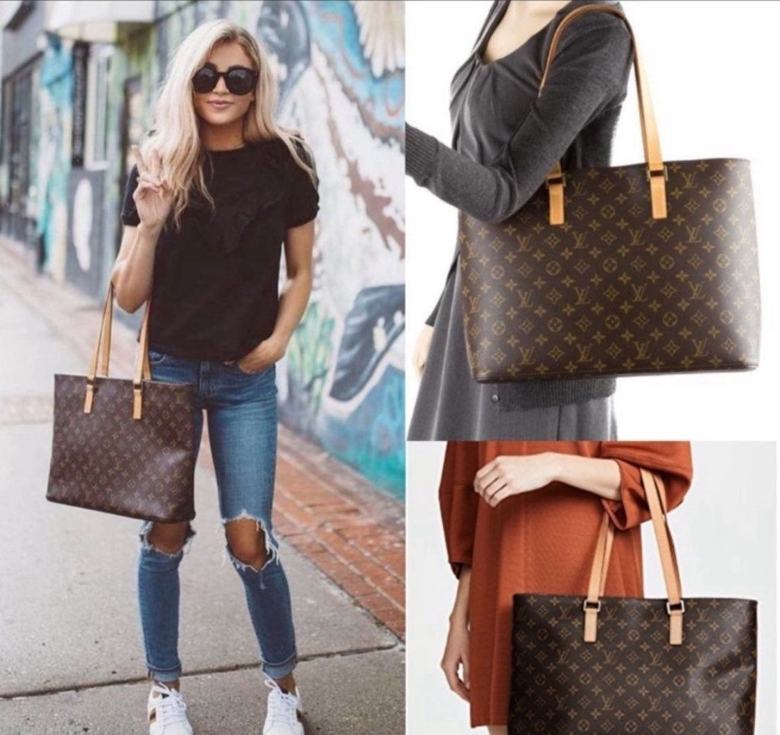 LOUIS VUITTON LUCO TOTE BROWN LEATHER & LV MONOGRAM CANVAS PURSE BAG  POCKETBOOK