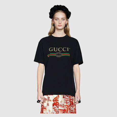 Unisex Oversize Washed T-shirt with Gucci Logo