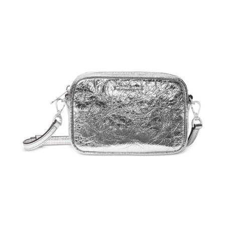 Silver Crinkled Leather Mini Crossbody