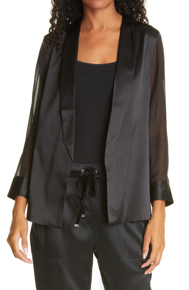 The Denise Sheer Sleeve Silk Satin Blazer