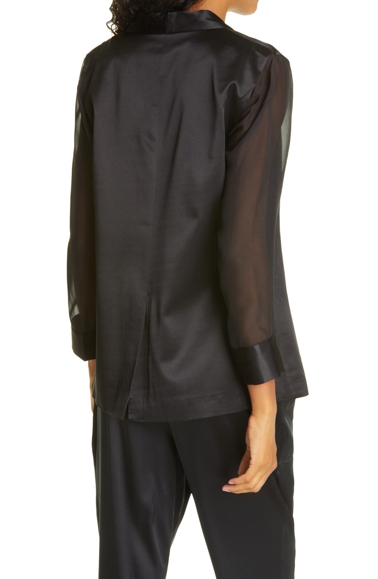 The Denise Sheer Sleeve Silk Satin Blazer