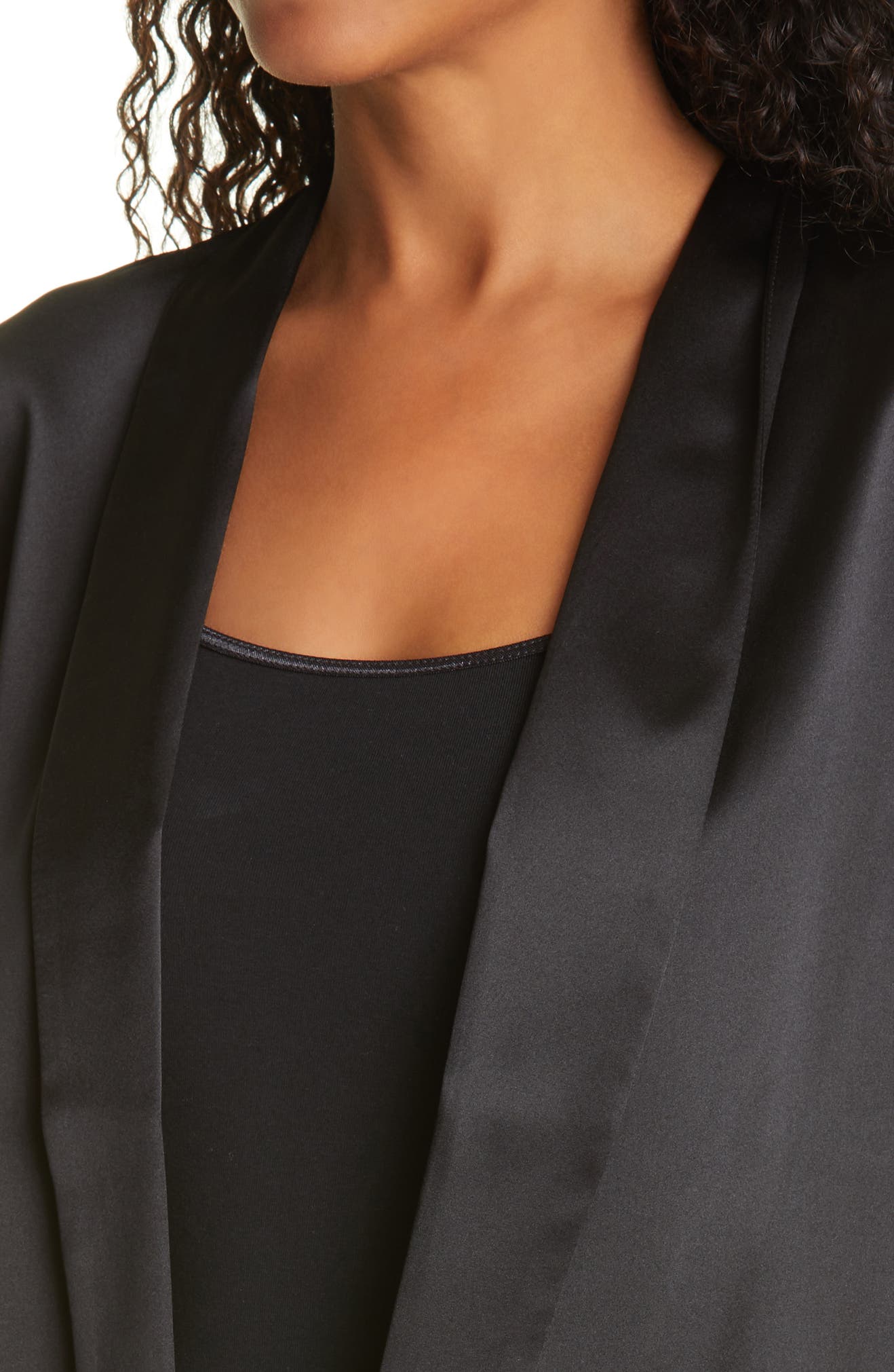 The Denise Sheer Sleeve Silk Satin Blazer