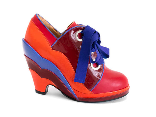 Miss August Laced Up Scalloped Wedge Heels