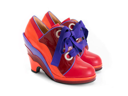 Miss August Laced Up Scalloped Wedge Heels