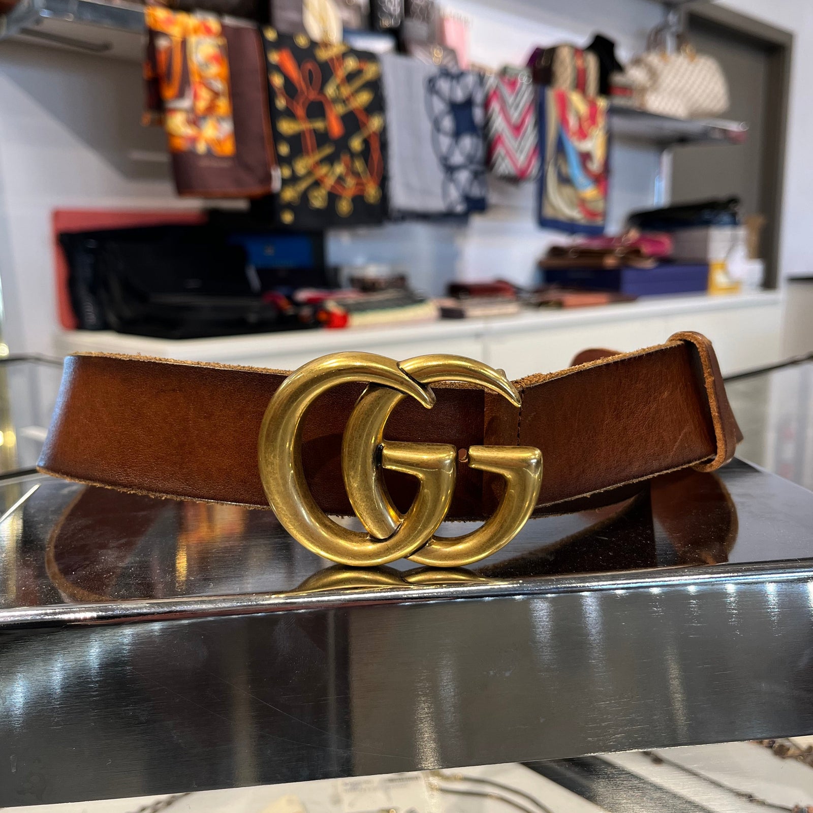Leather belt with Double G buckle 75 30