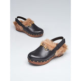 Leather and Fur Slingback Amstel Clogs