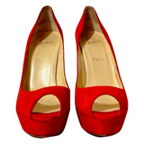 Red Suede Open Toe Pumps
