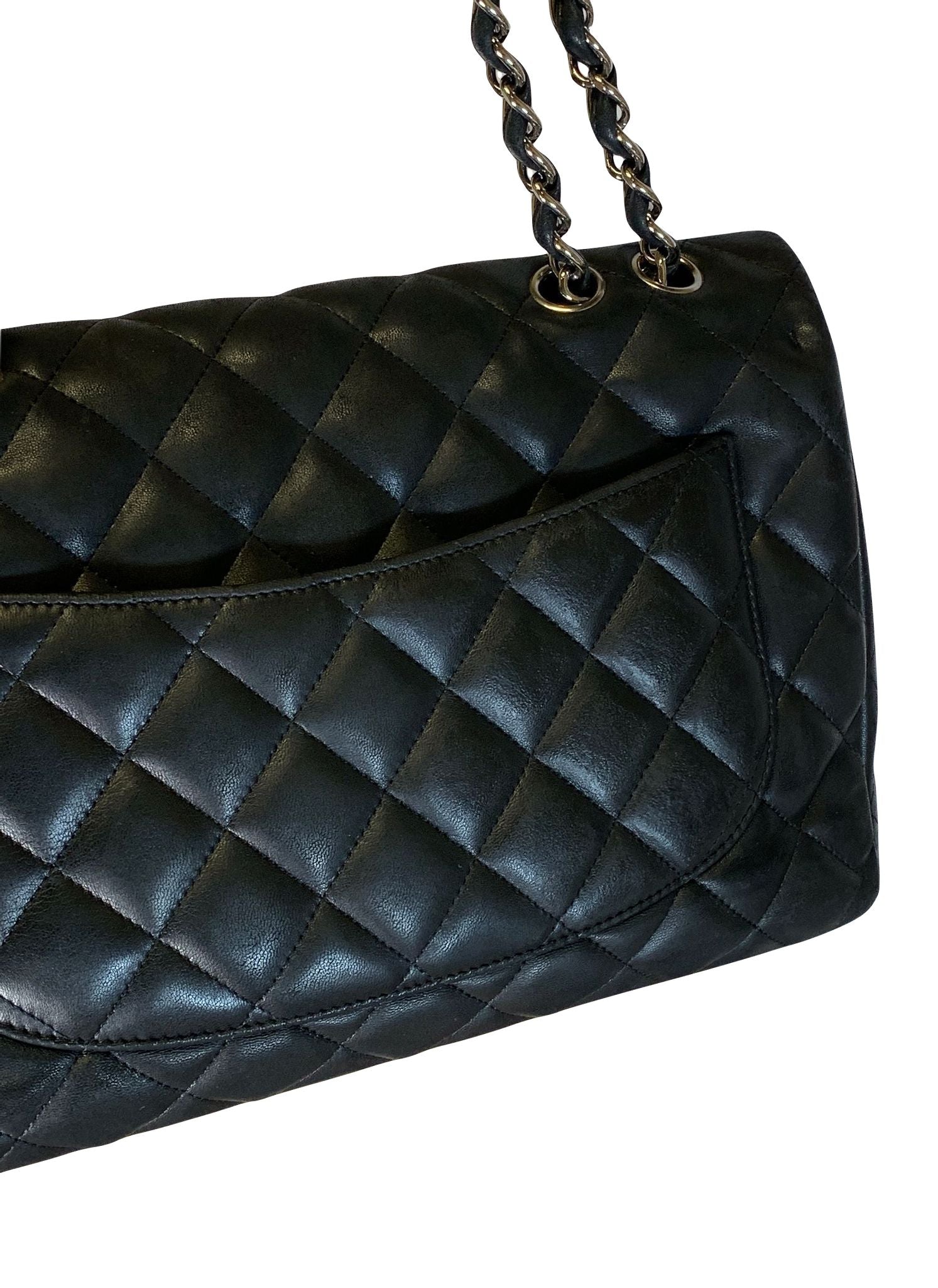 Lambskin Quilted Jumbo Single Flap Black