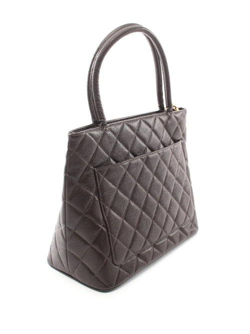 Quilted Caviar Medallion Tote Dark Brown