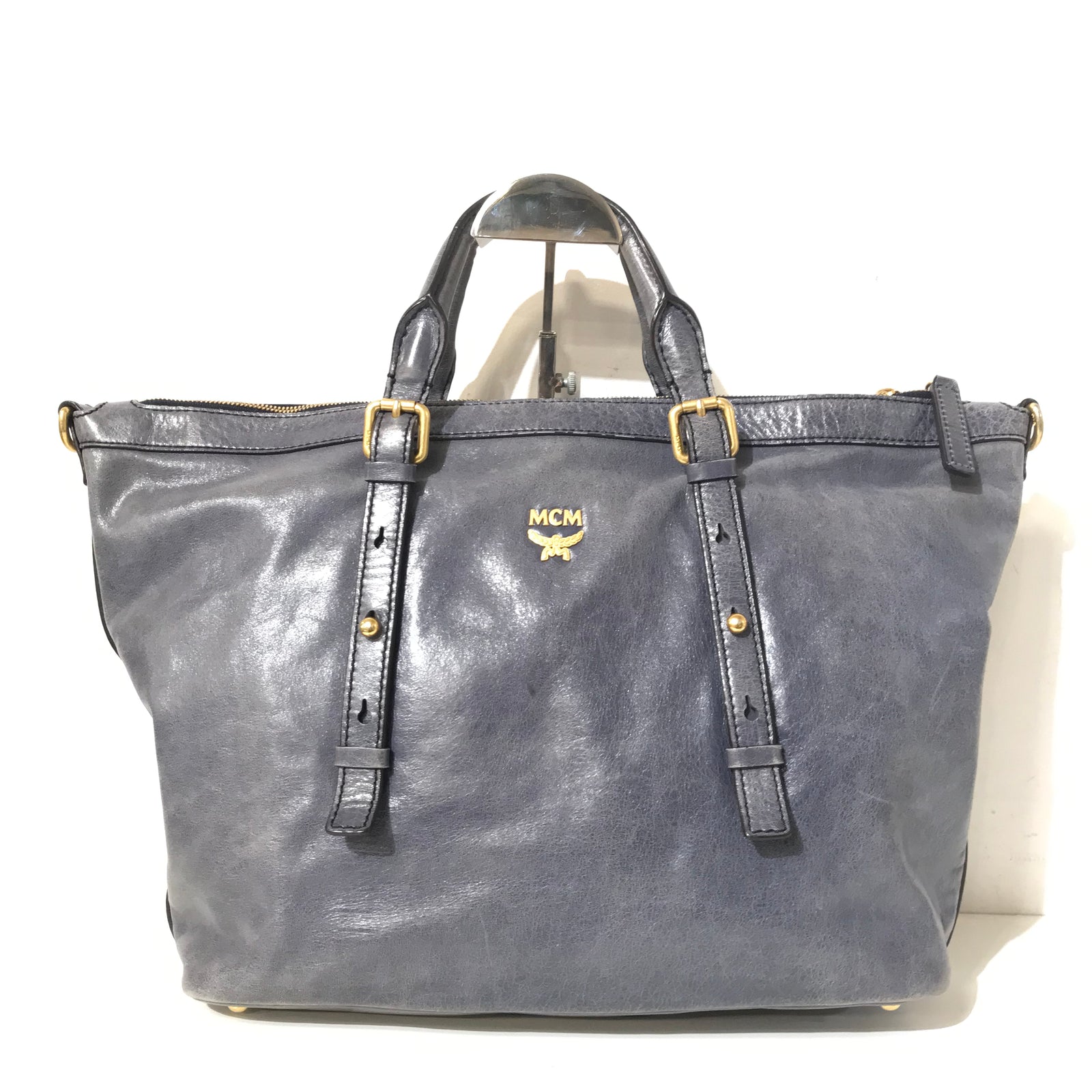 Aged Leather Tote Blue
