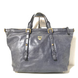 Aged Leather Tote Blue
