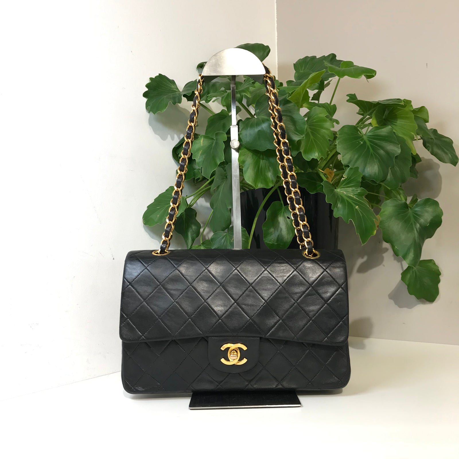 Chanel Classic Double Flap Quilted Lambskin Silver-tone Medium Black - US