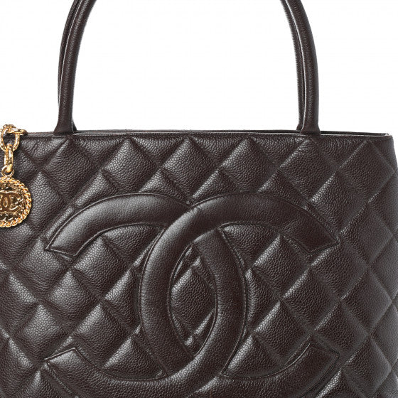 Quilted Caviar Medallion Tote Dark Brown