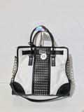 Black and White Top Handle Bag w/ Silver Studs