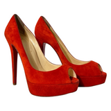 Red Suede Open Toe Pumps