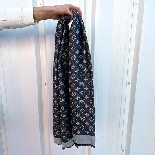 Large Silk Wool Monogram Shawl