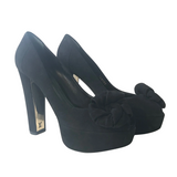 Black Peep Toe Suede Heels