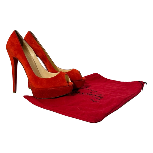 Red Suede Open Toe Pumps