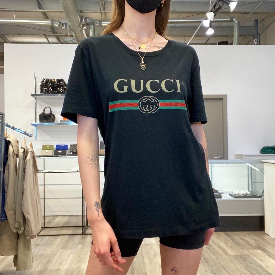 Black Washed Cotton Jersey Oversize T-Shirt With Gucci Logo