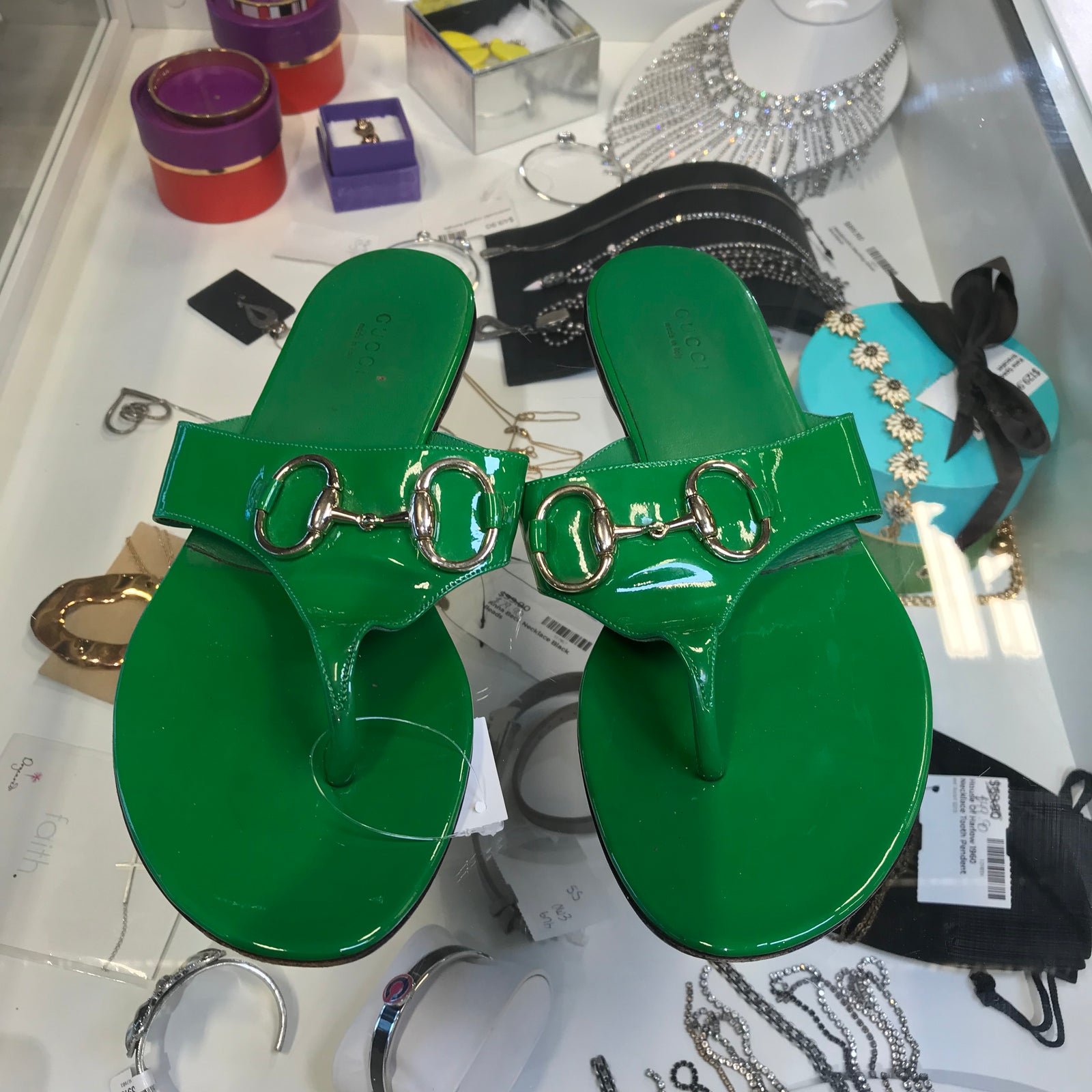 Horsebit Green Patent Leather Sandals