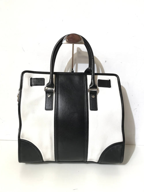 Black and White Top Handle Bag w/ Silver Studs