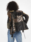 Patchwork Animal-Print Faux-Leather Moto Jacket