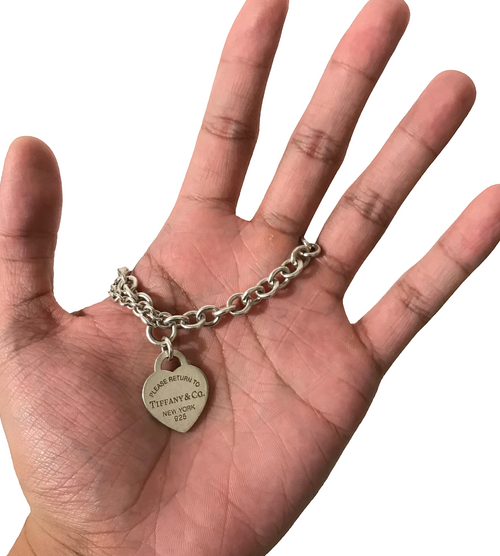 Sterling Silver Return to Tiffany Double Chain Heart Tag Charm Bracelet