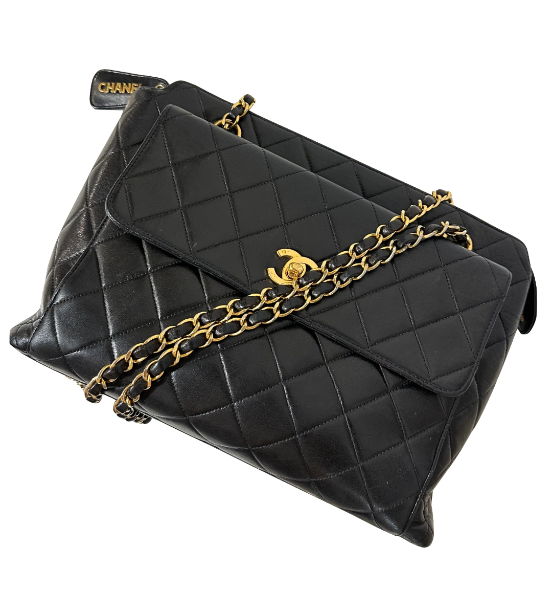 Lambskin Quilted Flap Tote Black