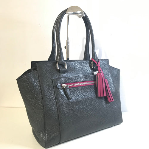 Grey Top Handle Bag with Pink Tassels
