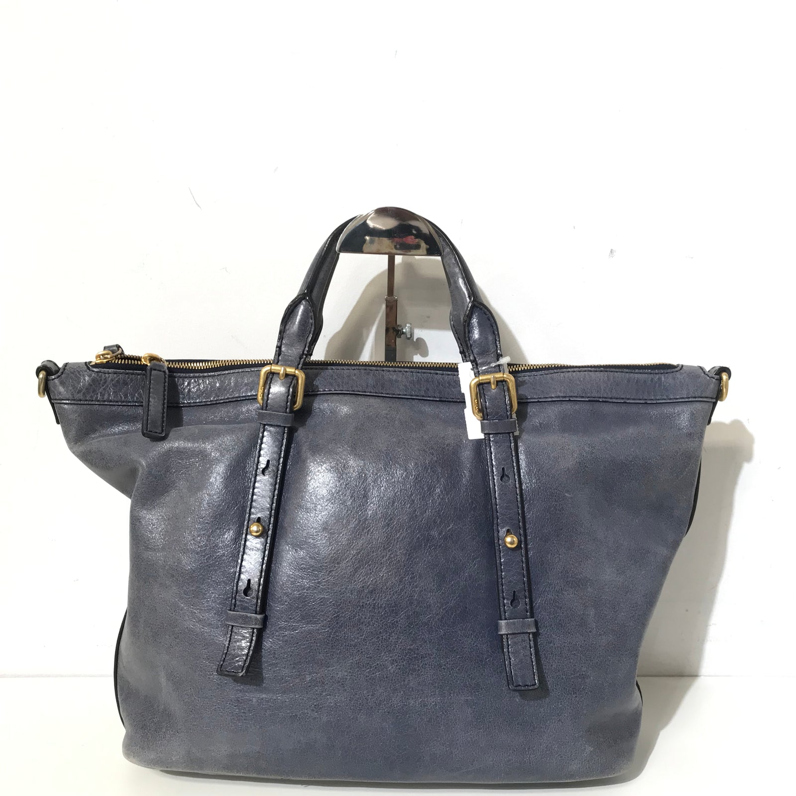 Aged Leather Tote Blue