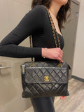 Lambskin Quilted Flap Tote Black