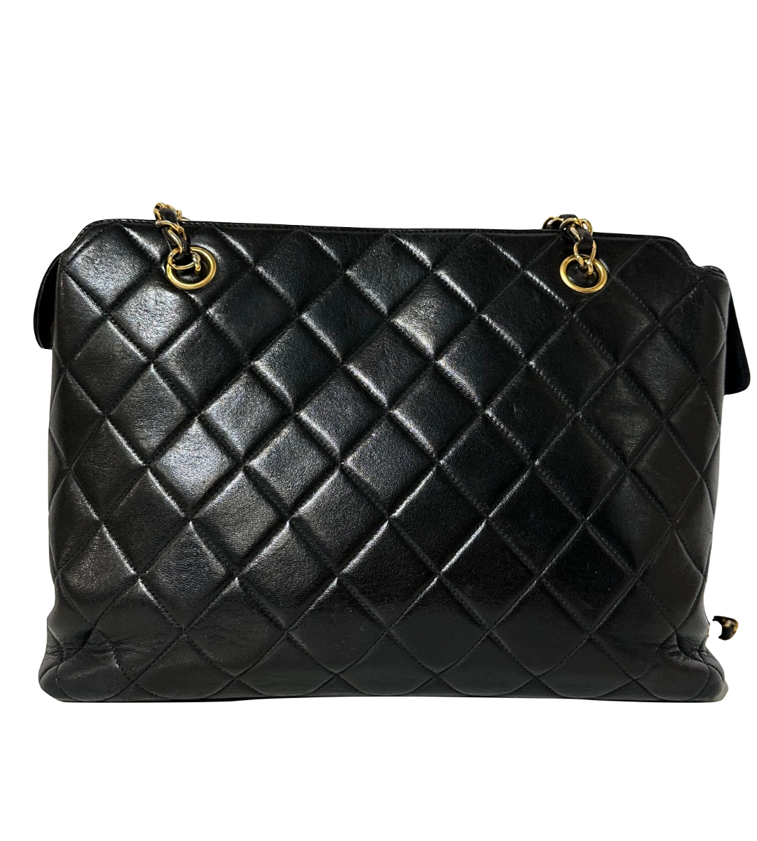 Lambskin Quilted Flap Tote Black
