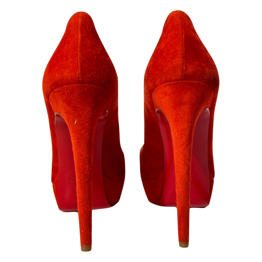 Red Suede Open Toe Pumps