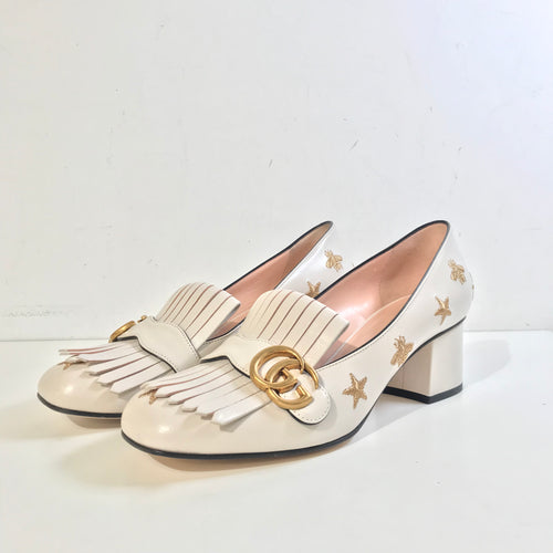 Goatskin Bee Star Embroidered GG Marmont Fringe Loafer Pumps