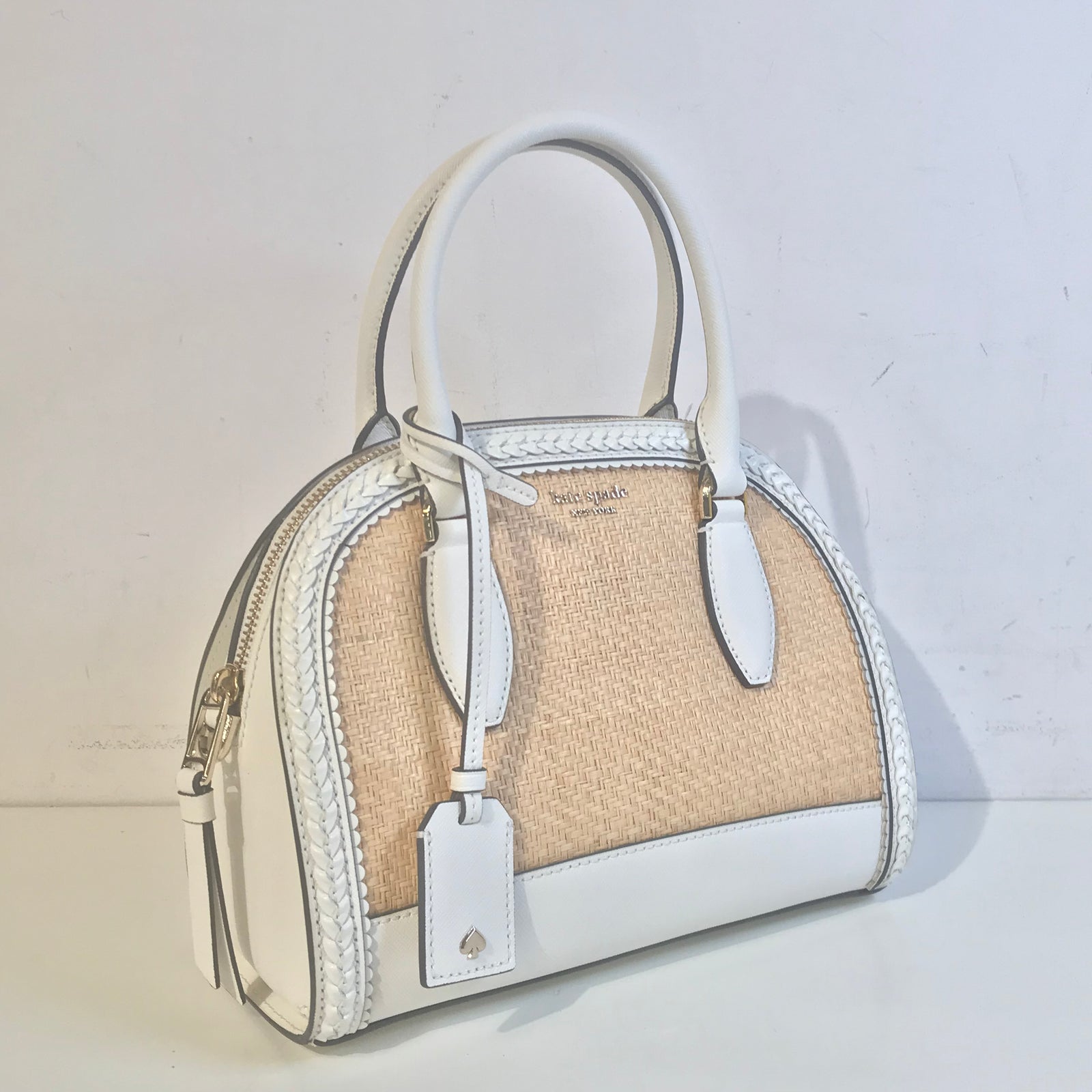 White Twill Top Handle Bag