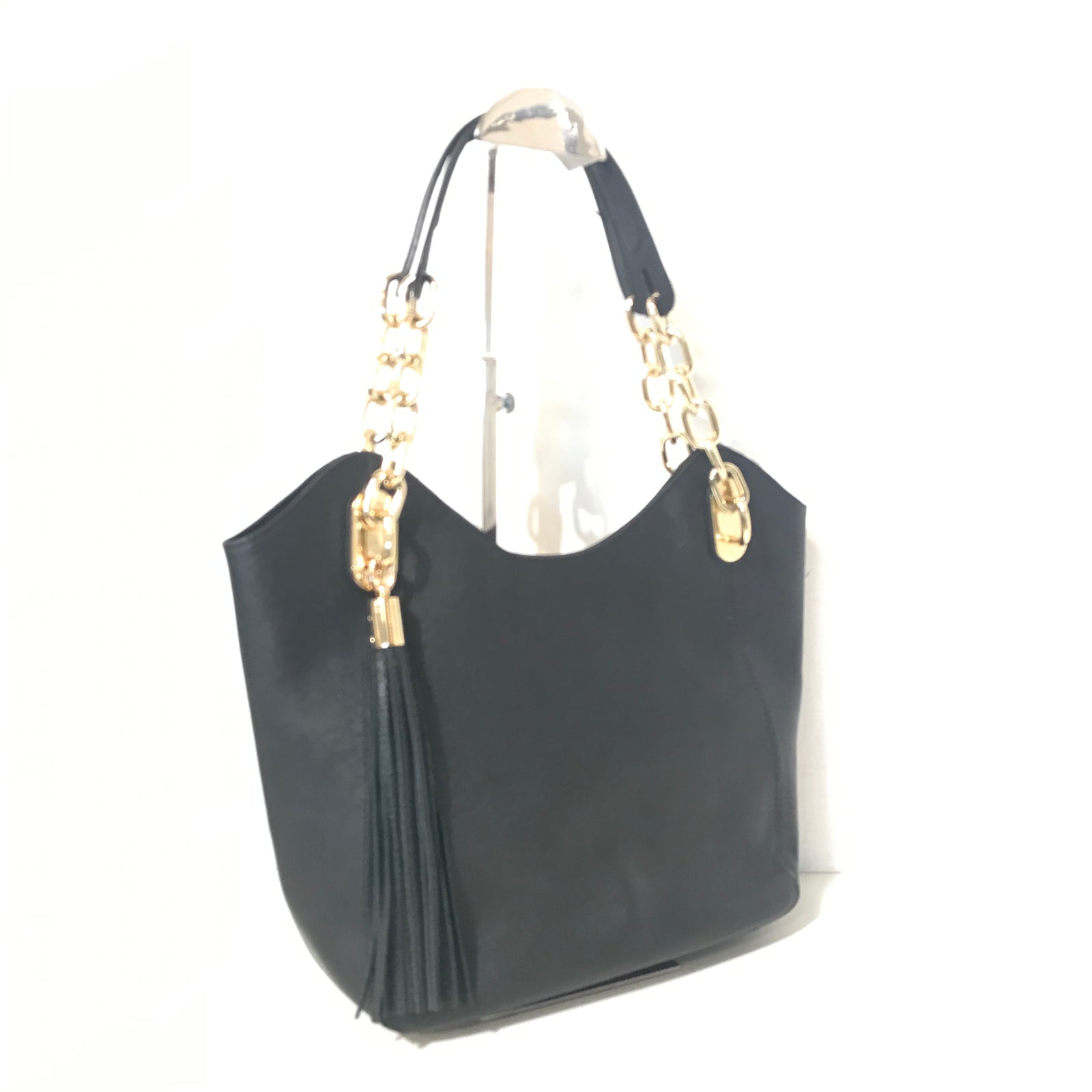 Black Tote with Gold Tone Chain
