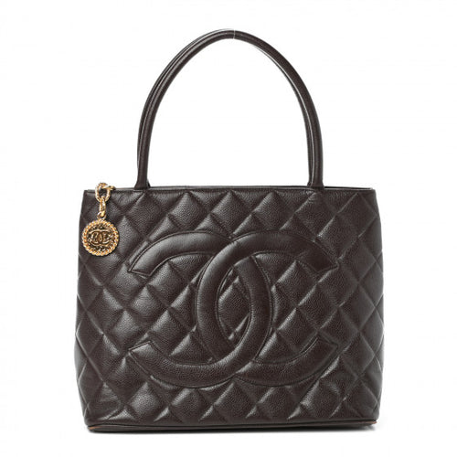 Quilted Caviar Medallion Tote Dark Brown