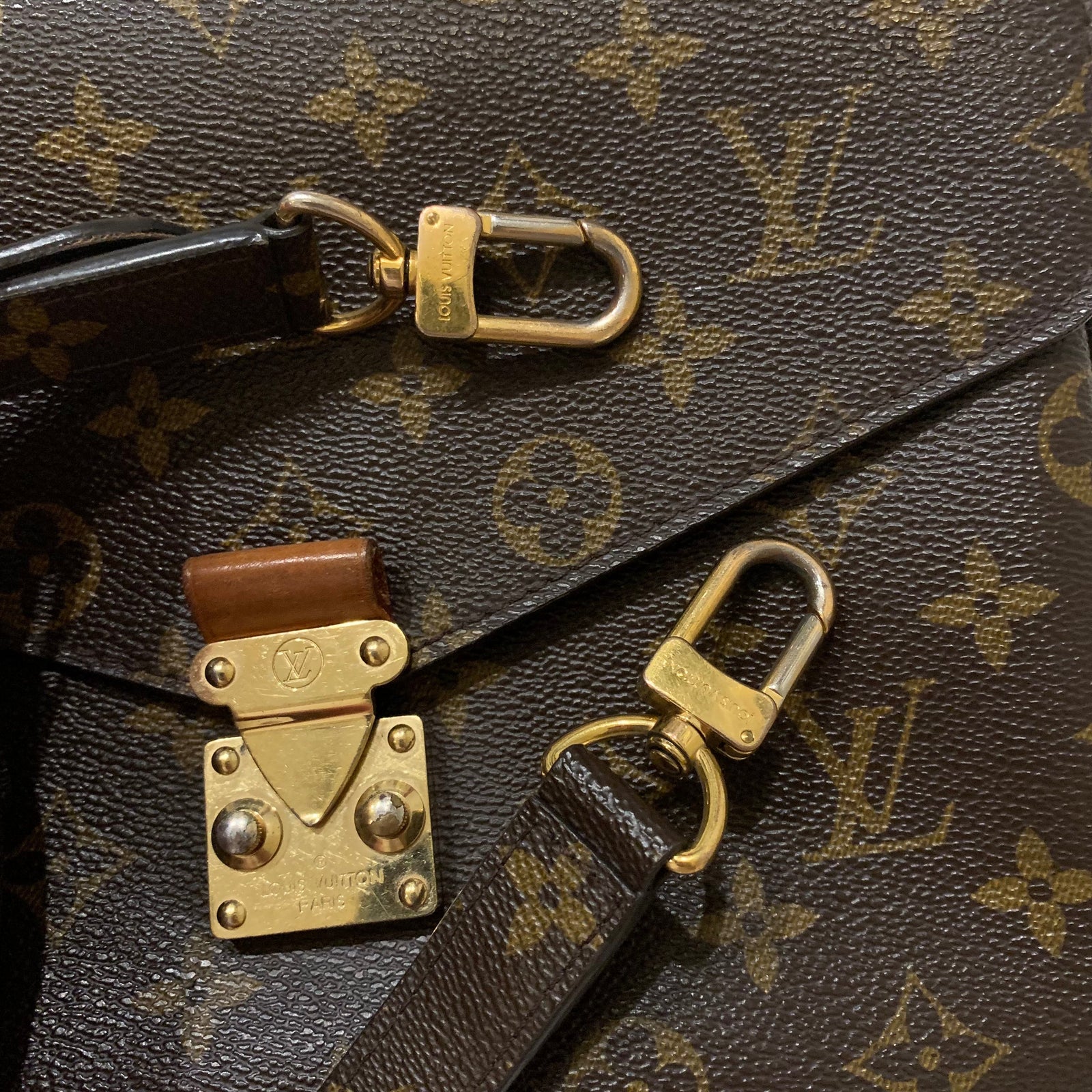 Louis Vuitton Monogram Buckle Flap Pochette Bag Brown