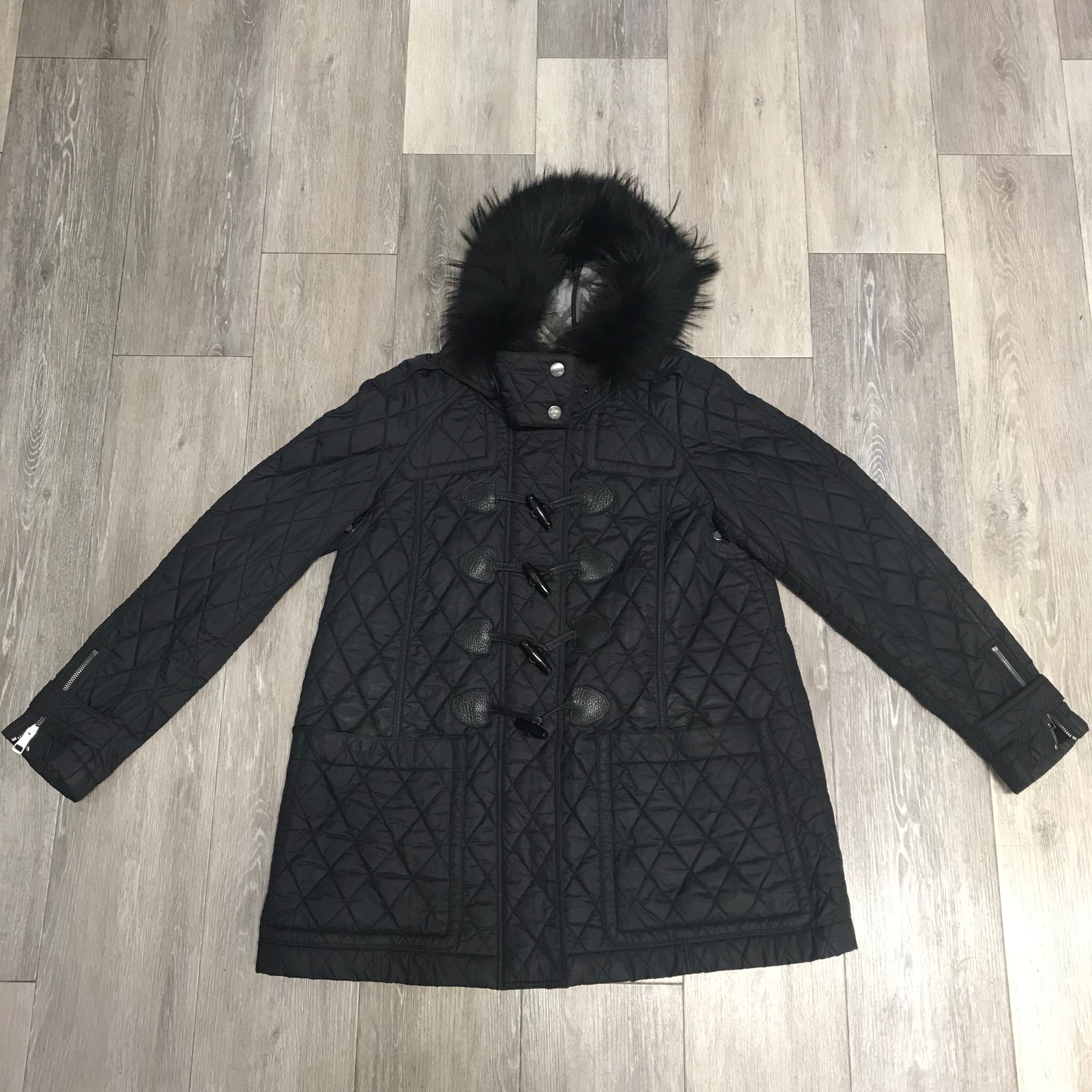 Black Quilted Coat w Fur Hood