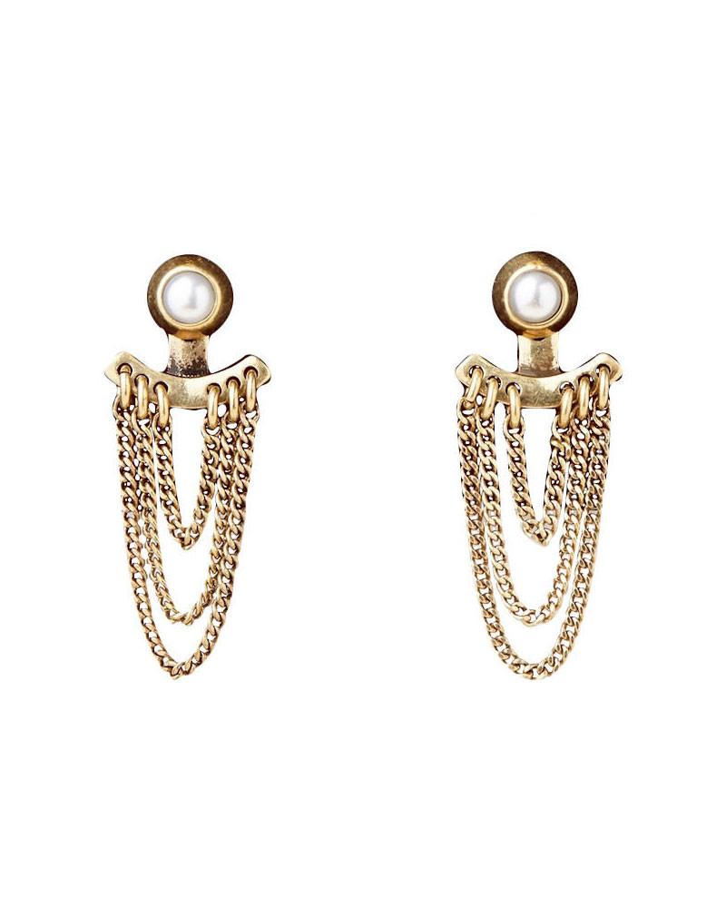 Lezark Ear Jackets Stud Earrings Gold-Tone