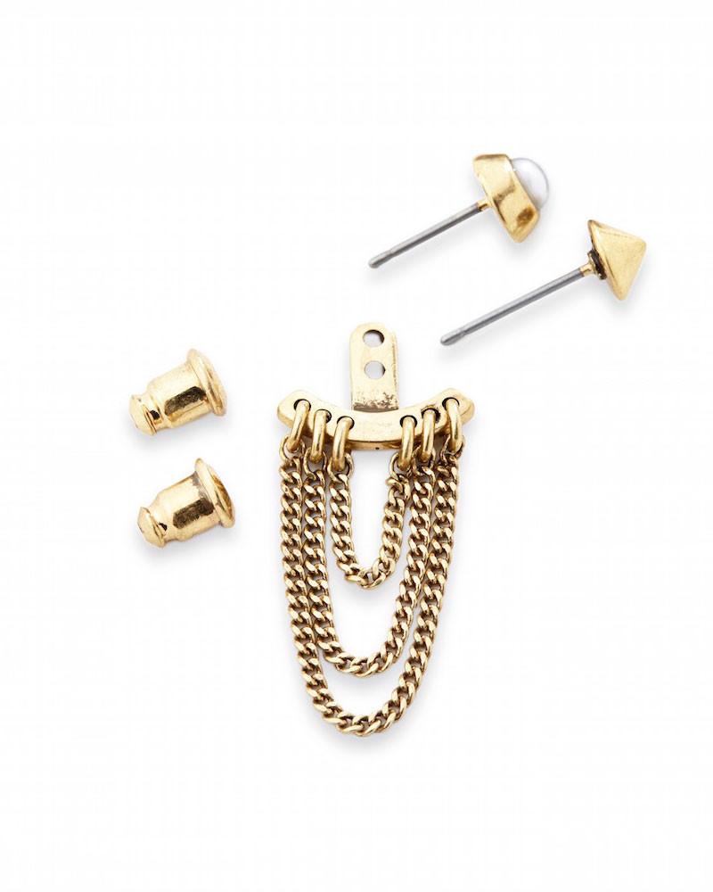 Lezark Ear Jackets Stud Earrings Gold-Tone