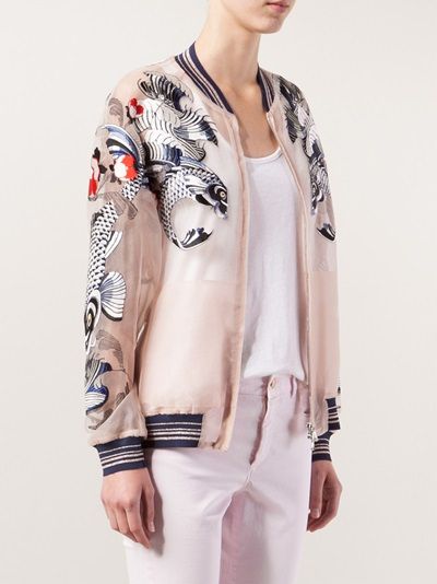 Natural Tattoo Embroidered Organza Bomber Jacket