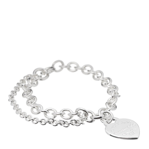 Sterling Silver Return to Tiffany Double Chain Heart Tag Charm Bracelet