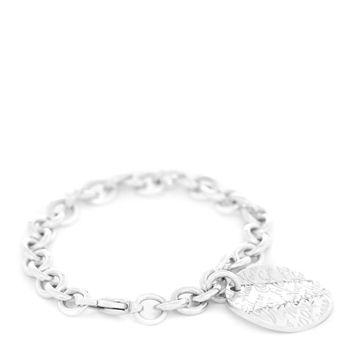Sterling Silver Notes Round Tag Charm Bracelet