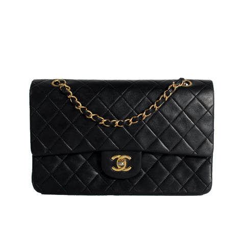 Lambskin Quilted Large Flap Wallet Black